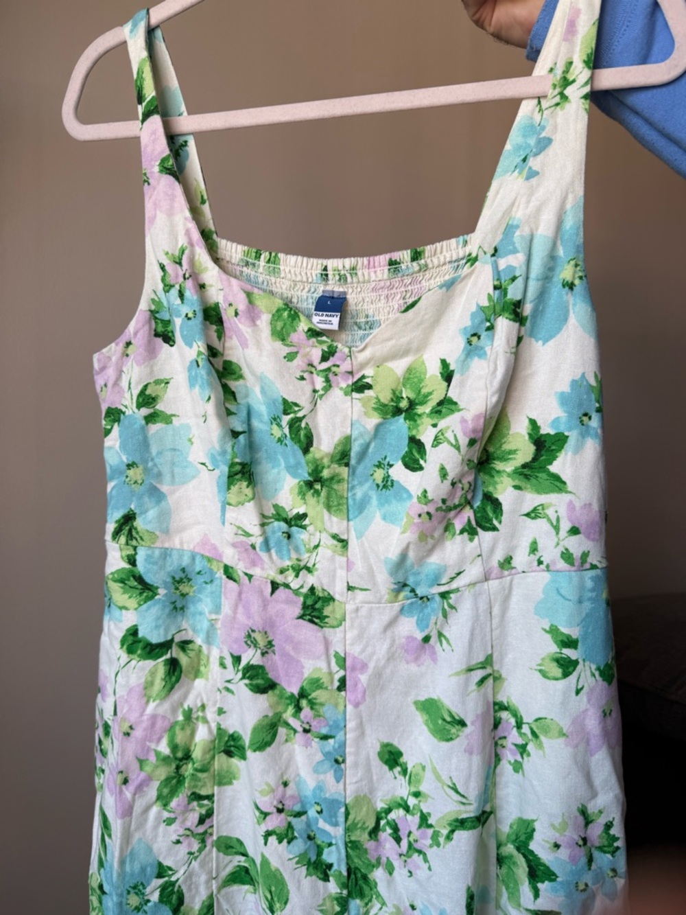 Old Navy White Floral Sundress with Blue, Green, and Lilac Flowers